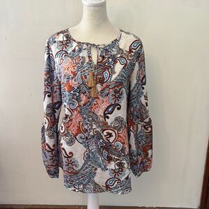Chicos gold brown paisley long sleeve blouse Size 0